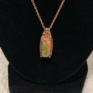 Unakite Pendant with delicate backing Necklace